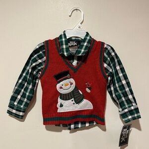 NWT Boys Rock Two Piece Set- Snowman Sweater Vest and Button Up - 12m